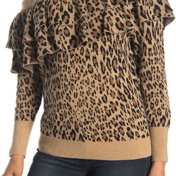 FRAME One Shoulder Ruffle Leopard Print Sweater - Picture 1 of 3